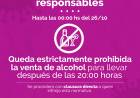 NO SE PODRÁ VENDER BEBIDA ALCOHÓLICA PARA LLEVAR DESDE LAS 20:00 HORAS