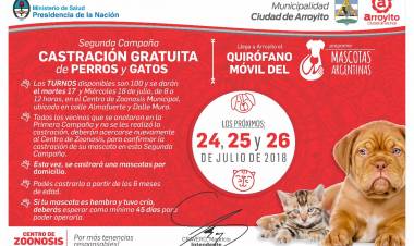 ARROYITO CONTINÚA REALIZANDO CASTRACIONES MASIVAS, A TRAVÉS  DEL PROGRAMA   "MASCOTAS ARGENTINAS"