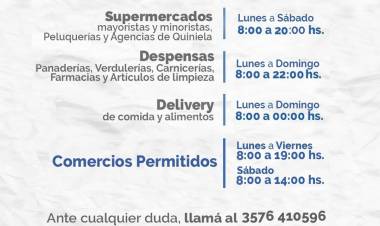 NUEVOS HORARIOS DE ATENCIÓN DE COMERCIOS Y ACTIVIDADES AUTORIZADAS