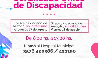 TURNOS PARA CERTIFICADO ÚNICO DE DISCAPACIDAD: MES DE SEPTIEMBRE