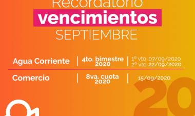 CALENDARIO IMPOSITIVO: RECORDATORIOS DE VENCIMIENTOS DEL MES DE SEPTIEMBRE