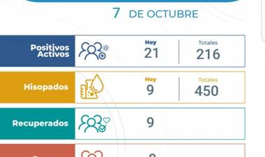 21 nuevos casos positivos de COVID-19 , suman 216 activos. 