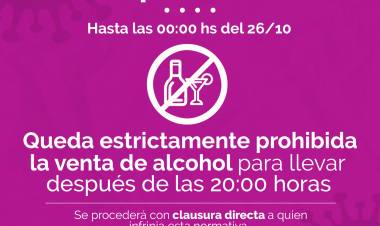 NO SE PODRÁ VENDER BEBIDA ALCOHÓLICA PARA LLEVAR DESDE LAS 20:00 HORAS
