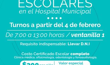 YA SE PUEDE SACAR TURNO PARA REALIZAR CERTIFICADOS ESCOLARES EN EL HOSPITAL MUNICIPAL