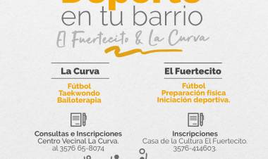 INSCRIPCIONES ABIERTAS PARA ACTIVIDADES RECREATIVAS, DEPORTIVAS Y FÍSICAS EN EL FUERTECITO Y LA CURVA