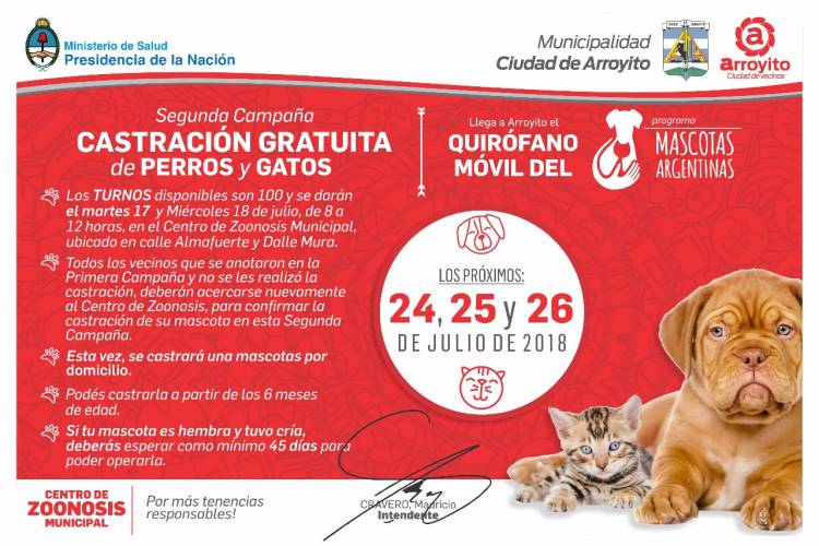 ARROYITO CONTINÚA REALIZANDO CASTRACIONES MASIVAS, A TRAVÉS  DEL PROGRAMA   "MASCOTAS ARGENTINAS"