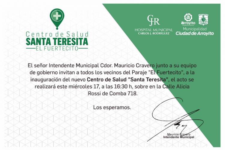 Se inaugurará el Centro de Salud “Santa Teresita” en el Fuertecito