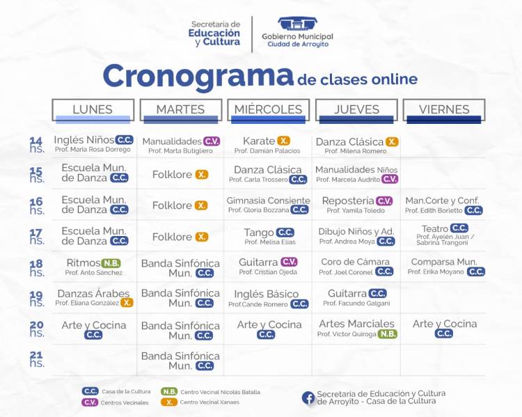 CASA DE LA CULTURA: CRONOGRAMA ACTUALIZADO DE CLASES ONLINE