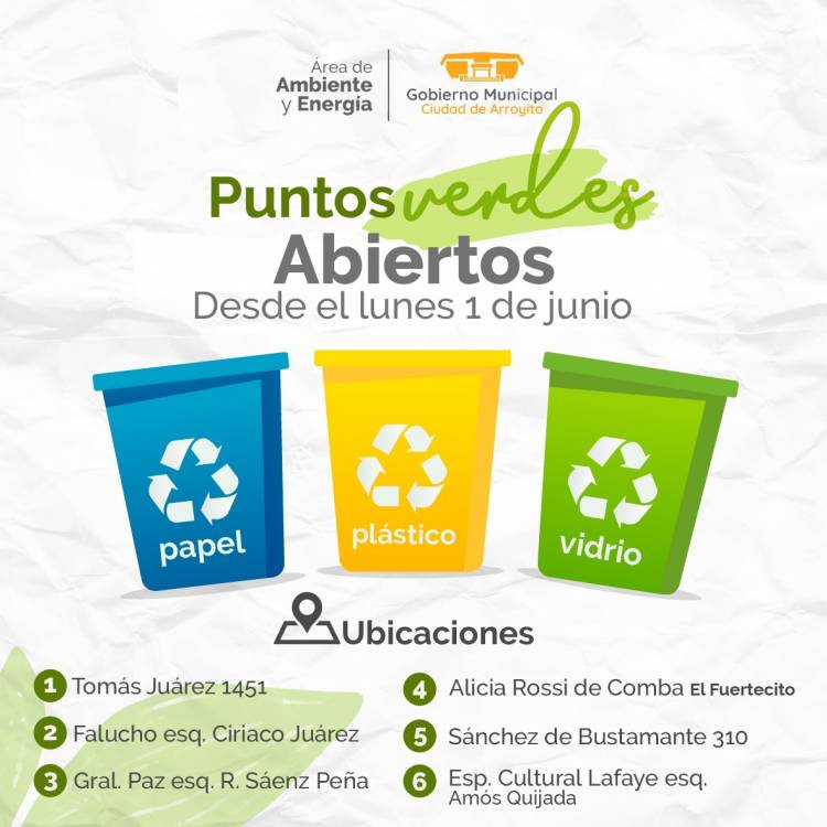 DESDE EL LUNES, REAPERTURA DE PUNTOS VERDES EN LA CIUDAD