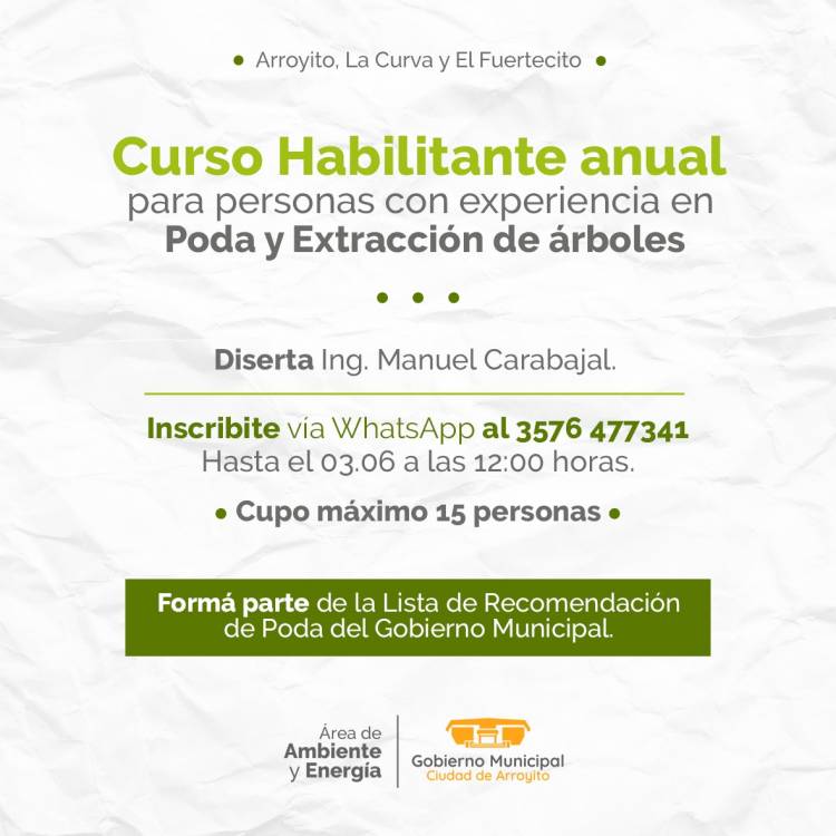 CONVOCATORIA A PERSONAS CON EXPERIENCIA EN PODA Y EXTRACCIÓN DE ÁRBOLES