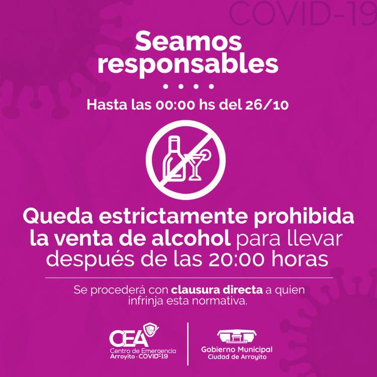 NO SE PODRÁ VENDER BEBIDA ALCOHÓLICA PARA LLEVAR DESDE LAS 20:00 HORAS