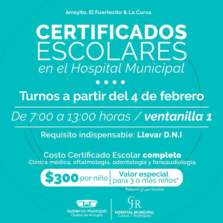 YA SE PUEDE SACAR TURNO PARA REALIZAR CERTIFICADOS ESCOLARES EN EL HOSPITAL MUNICIPAL