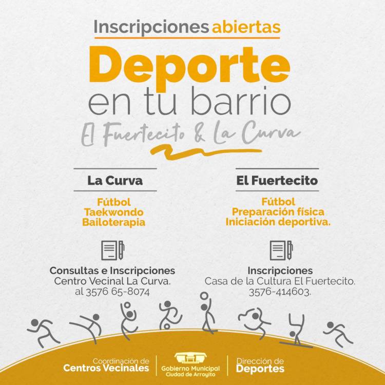 INSCRIPCIONES ABIERTAS PARA ACTIVIDADES RECREATIVAS, DEPORTIVAS Y FÍSICAS EN EL FUERTECITO Y LA CURVA