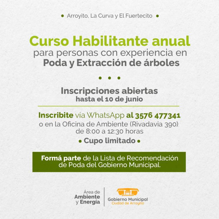 SE DA INICIO A LA INSCRIPCIÓN PARA EL CURSO HABILITANTE DE PODA Y EXTRACCIÓN 2022